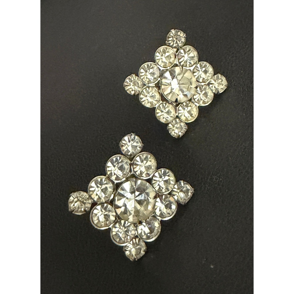 Vintage Weiss Rhinestone Earrings Screw Back Silver Tone Signed